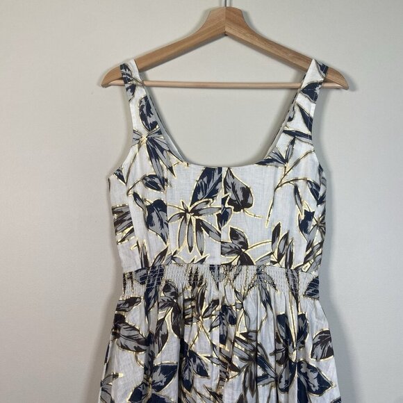 J.CREW Fit & Flare Ivory Linen Dress Gold Black Foil Leaf Print Size 4 NWOT Zip - Picture 5 of 14